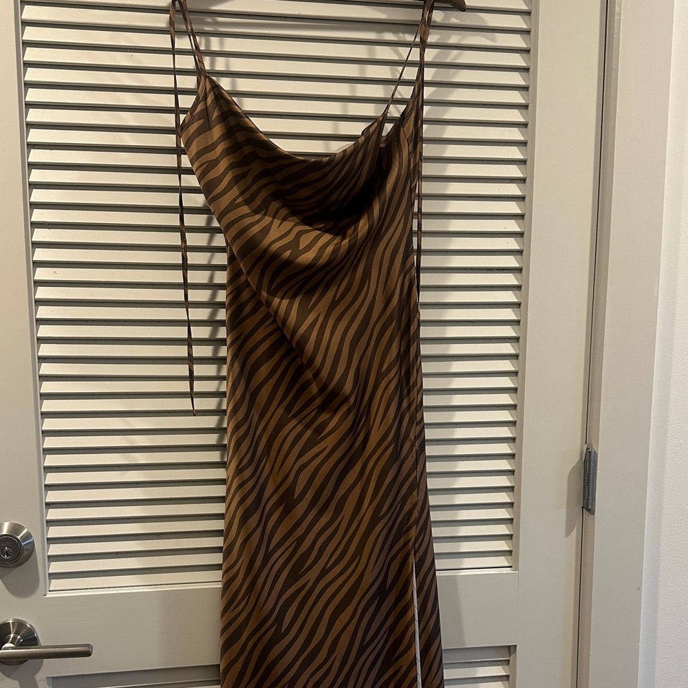 Brown Zebra Print Slip Dress